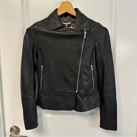 Ted Baker Lizia Leather Biker Jacket Rose Gold - Picture 8 of 8